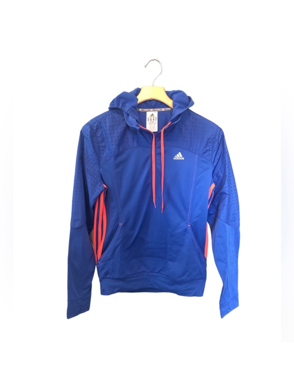 Adidas Blue Long Sleeve Quarter Zip Running Hooded Pullover Jacket Medium